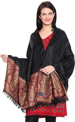 

Royal Kashmir Wool Floral Print Women's Shawl(Black