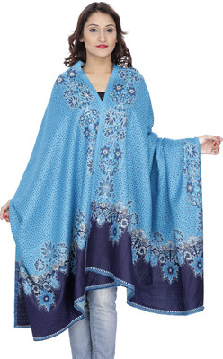 

Indo Essence Wool Embroidered Women's Shawl(Multicolor), Light-dark blue