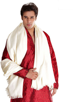 WEAVERS VILLA Pure Wool Solid Men Shawl(White) WEAVERS VILLA Pure Wool Solid Men Shawl(White)