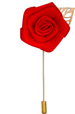 Avaron Projekt Handmade Big Red Rose With Gold Leaf Stainless Steel Sliding Pin Shirt Stud(Red)