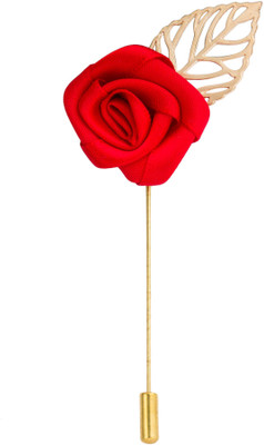 

Avaron Projekt Handmade Maroon Rose With Gold Leaf Stainless Steel Sliding Pin Shirt Stud(Maroon)