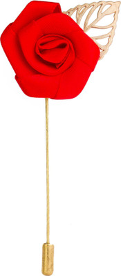 

Avaron Projekt Handmade Red Rose With Gold Leaf Stainless Steel Sliding Pin Shirt Stud(Red)