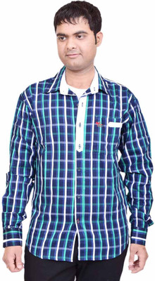 

British Terminal Men's Checkered Casual Dark Blue Shirt, Navy blue base green