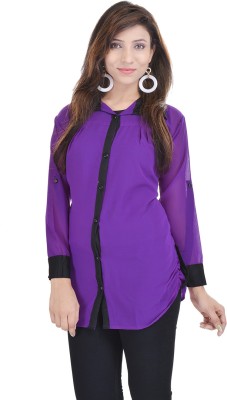 

Soundarya Women's Solid Casual Purple Shirt