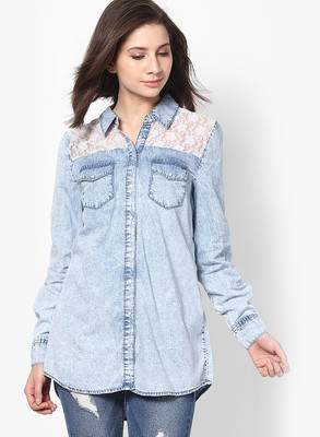 

Vero Moda Women's Solid Casual Blue Shirt, Medium blue denim