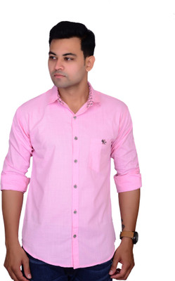 BRITISH TERMINAL Men Self Design Casual Pink Shirt