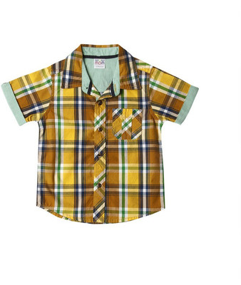 

Wow Mom Boys Checkered Casual Yellow Shirt, Mustard