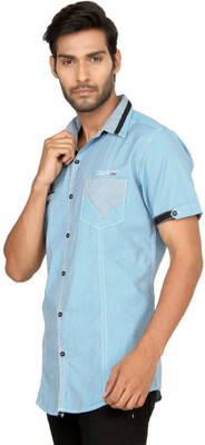 

Macoro Men's Striped Casual Blue Shirt