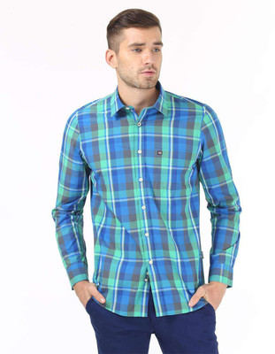 

London Fog Men' Checkered Casual Blue, Brown Shirt