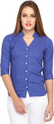 Cation Women Printed Casual Blue Shirt