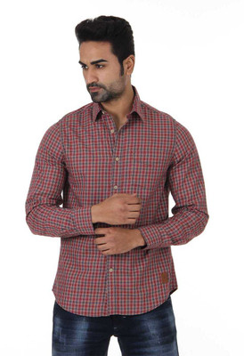 

London Fog Men's Checkered Casual Red, Brown Shirt