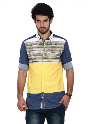 

FRD13 Men's Striped Casual Yellow Shirt