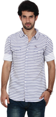 

FRD13 Men's Striped Casual Blue Shirt