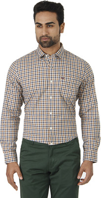 

London Fog Men's Checkered Formal Blue, Brown Shirt