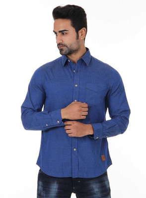 

London Fog Men's Solid Casual Blue Shirt