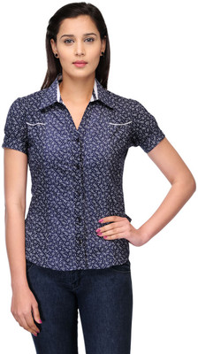 Fashion Cult Women Printed Casual White, Blue Shirt