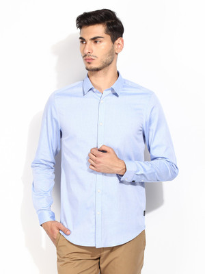

Blackberrys Men's Self Design Casual Blue Shirt
