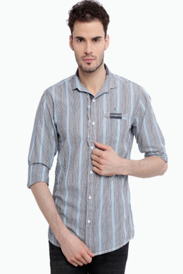 Fifty Two Men's Striped Casual Grey Shirt