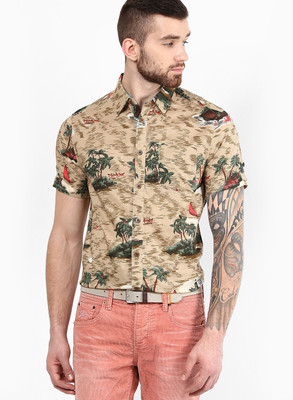 

Jack & Jones Men's Printed Casual Brown Shirt, Kelp