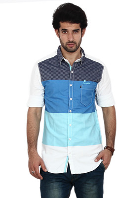 

FRD13 Men's Striped Casual Blue Shirt, Royal blue