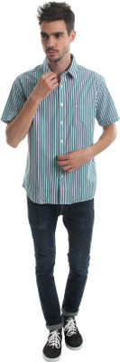 

Indian Terrain Men's Striped Casual Green, White Shirt