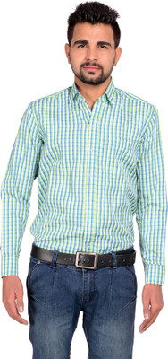 

Riwas Collection Men's Checkered Formal Green, Blue Shirt
