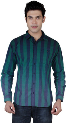 

Carbone Men's Striped Casual Dark Green Shirt, Blue;green