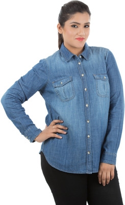 

LASTINCH Women's Solid Casual Shirt, Blue