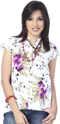 

Enah Women's Floral Print Casual White, Purple Shirt