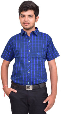

British Terminal Men's Checkered Casual Blue Shirt, Navy