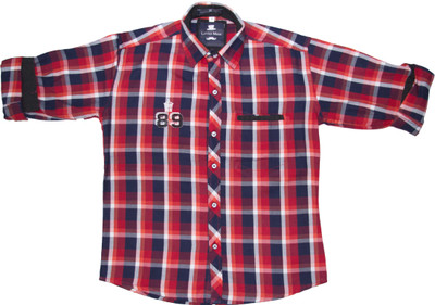 

Little Man Boys Checkered Casual Red Shirt