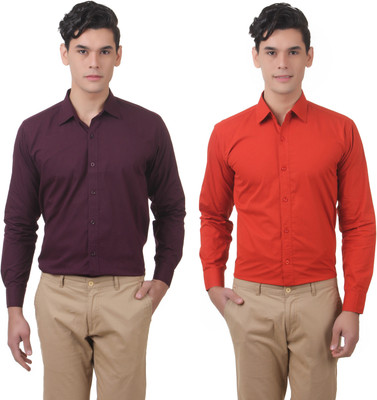 

You Forever Men's Solid Casual Purple, Orange Shirt(Pack of 2, Orange;purple