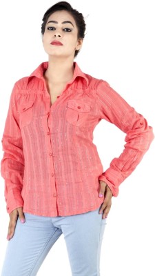 

Kashana Fashions Women' Striped Casual Orange Shirt, Silver coral