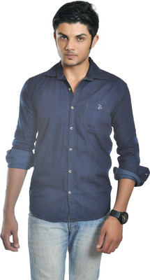 

British Terminal Men's Self Design Casual Blue Shirt, Indigo blue