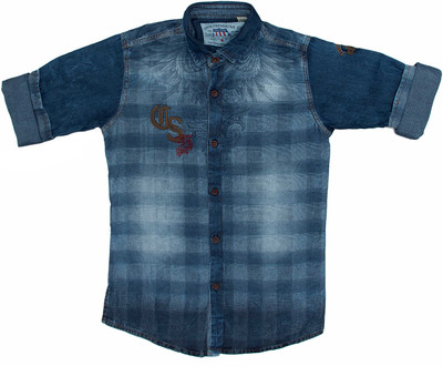 

Pokizo Boys Printed Casual Blue Shirt
