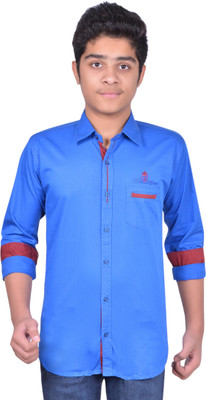

Aedi Boy's Solid Casual Blue Shirt