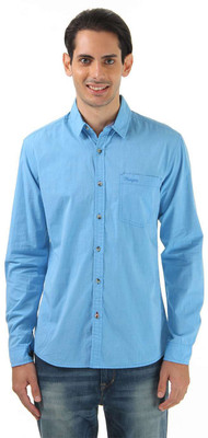 

Wrangler Men's Solid Casual Blue Shirt