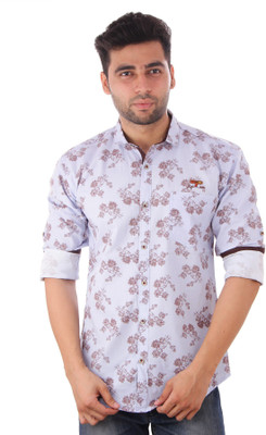Studio Nexx Men's Printed Casual Blue Shirt, Blue;brown