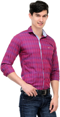 

Macoro Men's Checkered Casual Purple Shirt
