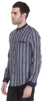 

Reevolution Men's Striped Casual Blue Shirt