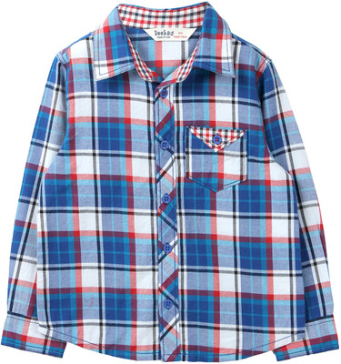 

Beebay Boys Checkered Casual Button Down Collar Shirt, Blue