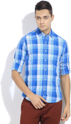 The Indian Garage Co. Men's Checkered Casual Blue, White Shirt