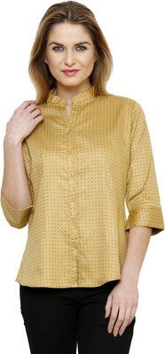 

Ritzzy Women's Solid Casual Chinese Collar Shirt, Beige
