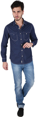 

Caricature Men' Polka Print Casual Dark Blue Shirt, Navy