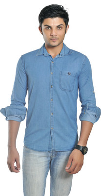 

British Terminal Men's Self Design Casual Blue Shirt, Sky blue