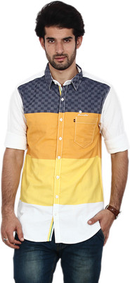 

FRD13 Men's Striped Casual Yellow Shirt, Mustard