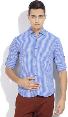 

The Indian Garage Co. Men's Checkered Casual Blue Shirt, Elec blue