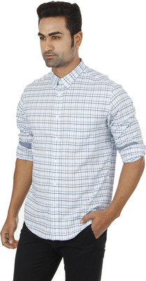 

Indian Terrain Men' Checkered Formal Light Blue, White Shirt, Sky