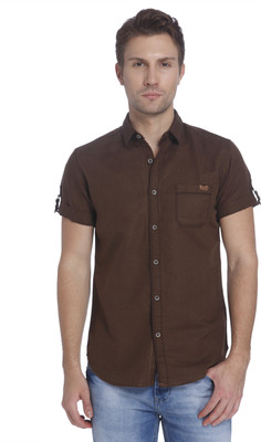 MUFTI Men Solid Casual Brown Shirt