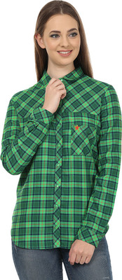 

United Colors of Benetton. Women's Checkered Casual Green Shirt, 901